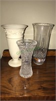Wedgwood vase & 2-crystal vases,  The tallest one