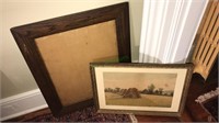 Antique oak frame, framed print of haystacks, 21