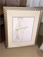 Framed and matted watercolor nude print, 3528,