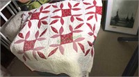 Red and white vintage quilt, 72 x 66, does have