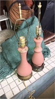 Pair of pink vintage lamps and a teal woven lap