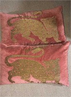 Pair of Rose Velour gold leopard pillows , 20 x