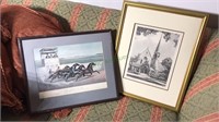Framed Currier and Ives horse racing print,