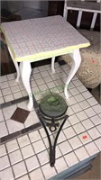 Small painted table, 13 x 12 x 12, glass dolphin