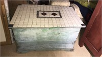 Wood trunk with a tiled lid, not hinge, 21 x 30 x