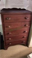 Red wash Five drawer chest, Fish drawer pulls ,