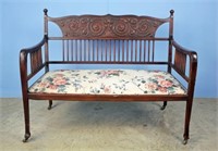 Victorian Mahogany Carved Bench w/ Spindles