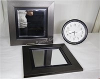 Pair of Framed Mirrors & Quartz Wall Clock