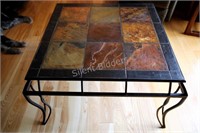 Wrought Iron Metal & Natural Slate Coffee Table