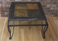 Wrought Iron Metal & Natural Slate End Table