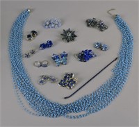 Group Of Blue Rhinestone Jewelry