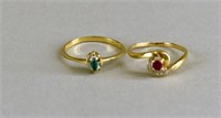Two 10k Yellow Gold Emerald And Ruby Ring