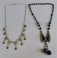 Sterling Silver And Blue Onyx Necklace