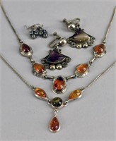 Sterling And Amber Necklace