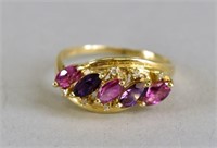 14k Yellow Gold Amethyst And Ruby Ring