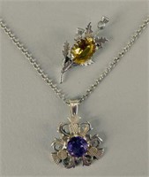 Sterling & Amethyst Scottish Thistle Necklace