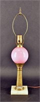 Pink Glass And Brass Marble Base Lamp