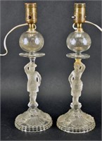 Pair Of Eapg Figural Oil Lamps