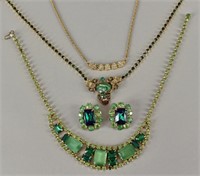 Group Of Green Rhinestone Jewelry