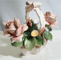 Italian Capodimonte Flower with Wooden Stand