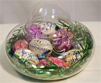 Hand Painted Eggs in Glass Terrarium