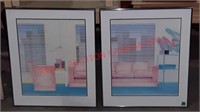 PAIR OF PRINTS "PINK COUCHES"