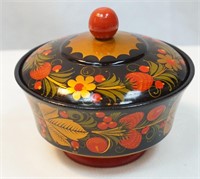 "Khokhloma" Russian Hand Painted Lidded Bowl