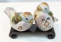 Set of 2 Cloisonne Birds with Stand in Box