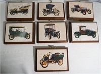 Set of 7 Wooden Plaques Featuring Cars