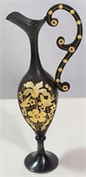 Metal Bud Vase with Gold Floral Accents