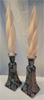 Pair of Ceramic Candlesticks with Candles