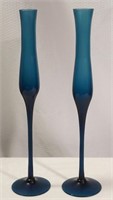 Pair of Blue Glass Long Stem Bud Vases