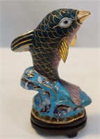 Cloisonne Fish on Wooden Stand