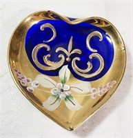 Pair of Heart Shaped Hand Painted Glass Dishes