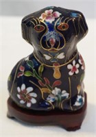 Cloisonne Dog on Wooden Stand