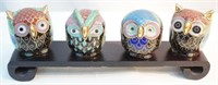 Set of 4 Cloisonne Owls