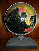 Art Deco Illuminated World Globe with Black Oceans