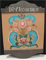 Norwegian "Velkommen" Tole Painted Wall Hanging