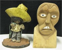 Wood Carving & Mexico Figurine - Tallest Is 10"