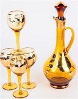 Toscany Amber Hand Blown Glass Decanter Set
