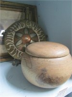 Lidded Carved Wooden Bowl & Brass Canteen