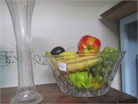 Lead Crystal Bowl,Fruit & Vtg. Bud Vase