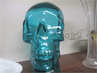 Full SIze Green Glass Skull Marked San Miguel