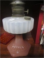 Antique Aladdin Milk Glass & Pink Glass Oil Lamp