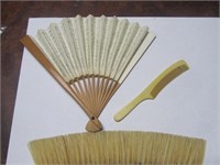 Vtg. Baby Comb,Clothes Brush & Bamboo Fan