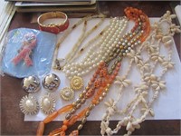 Jewelry Lot-Cuff Watch,3 Pr. Clipons,4 Necklaces