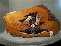 Beautiful Canadian Geese Woodcut Burned Oak Wall