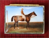 Sterling Silver English Horse & Jockey Pill Box