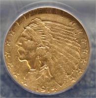 1914 Gold Indian Head $2.50 Gold Coin BU