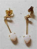 14K Gold & Opal Dangle Pierced Earrings